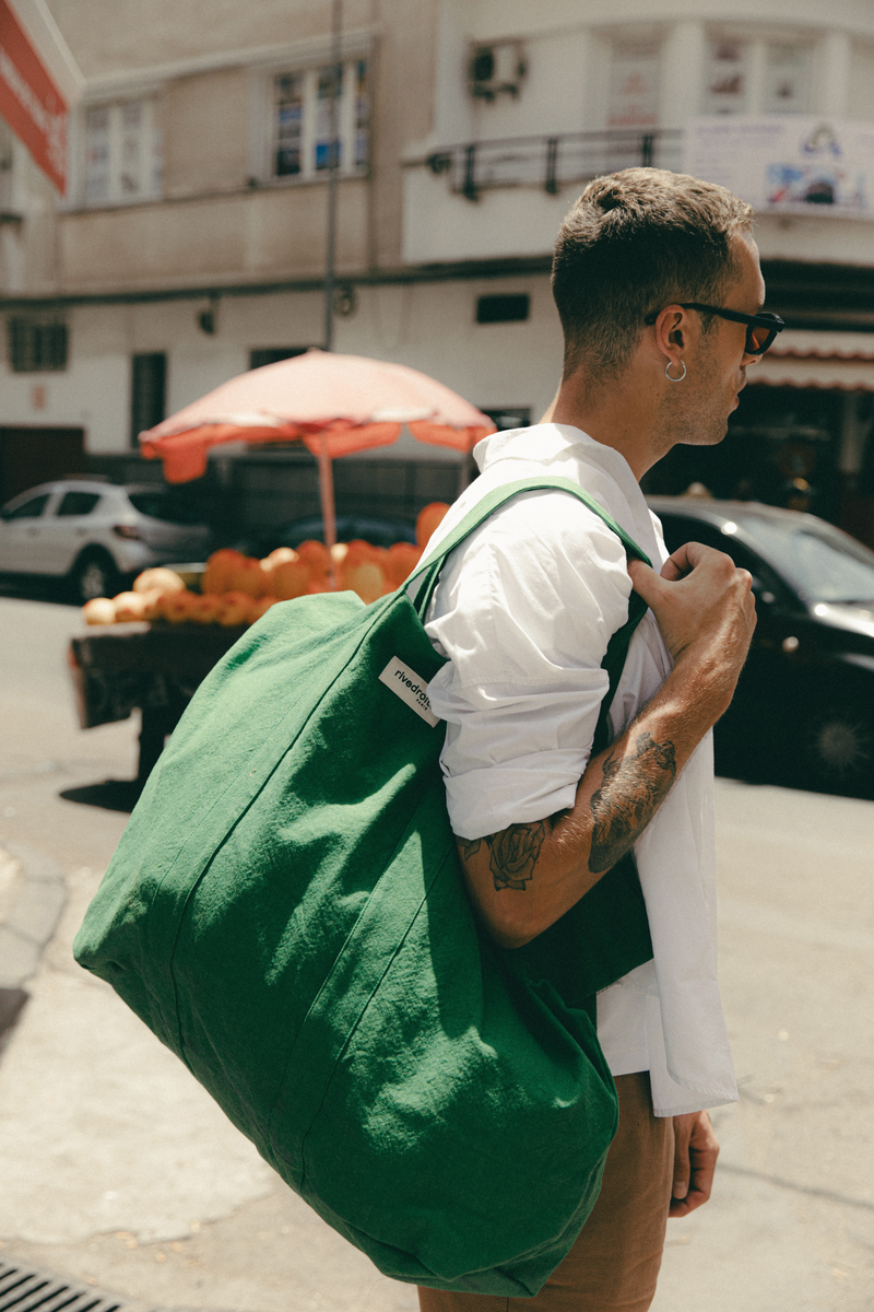 Marcel XL the giant tote - Recycled cotton Palm green – Rivedroite